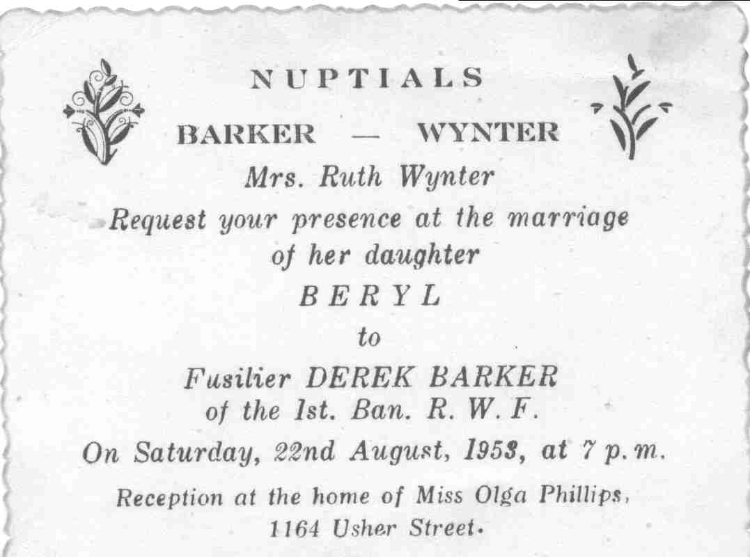 FUS. BARKER NUPTIAL  BELIZE 1953